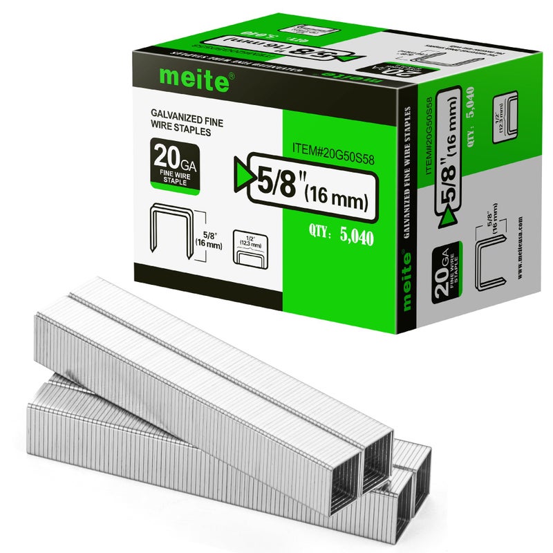meite 20 Gauge Galvanized Upholstery Staples, 1/2-Inch (12.3 mm) Crown with 5/8-Inch Length, Heavy Duty for Construction, Furniture, Crafts & DIY Projects (1 Box) - Image 1